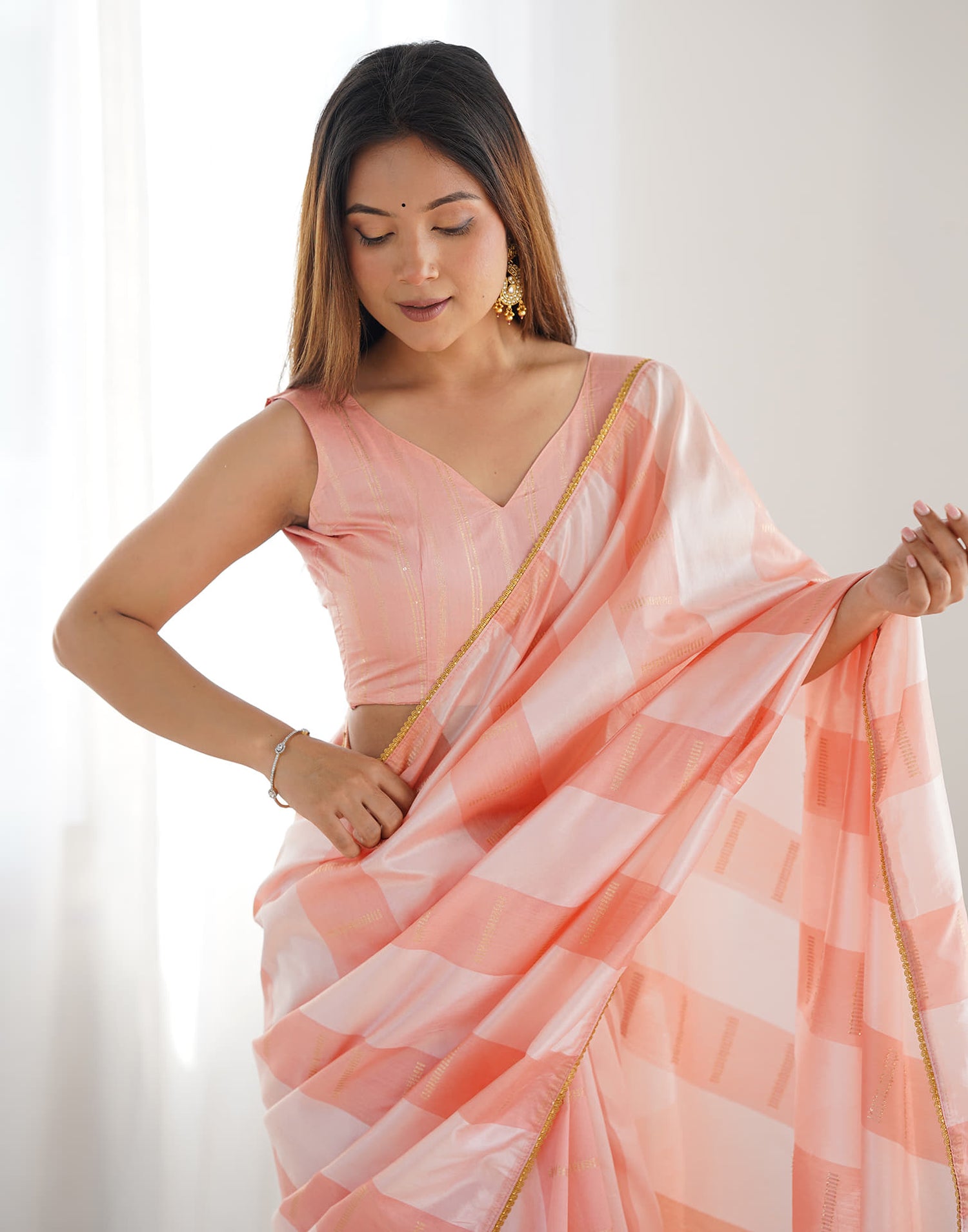 Peach Silk Weaving Woven Saree