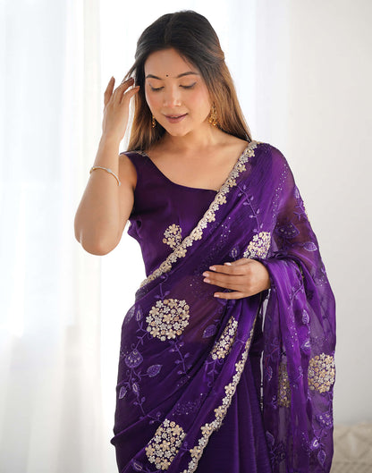 Purple Shimmer Embroidery Saree