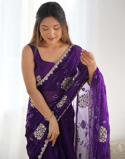 Purple Shimmer Embroidery Saree