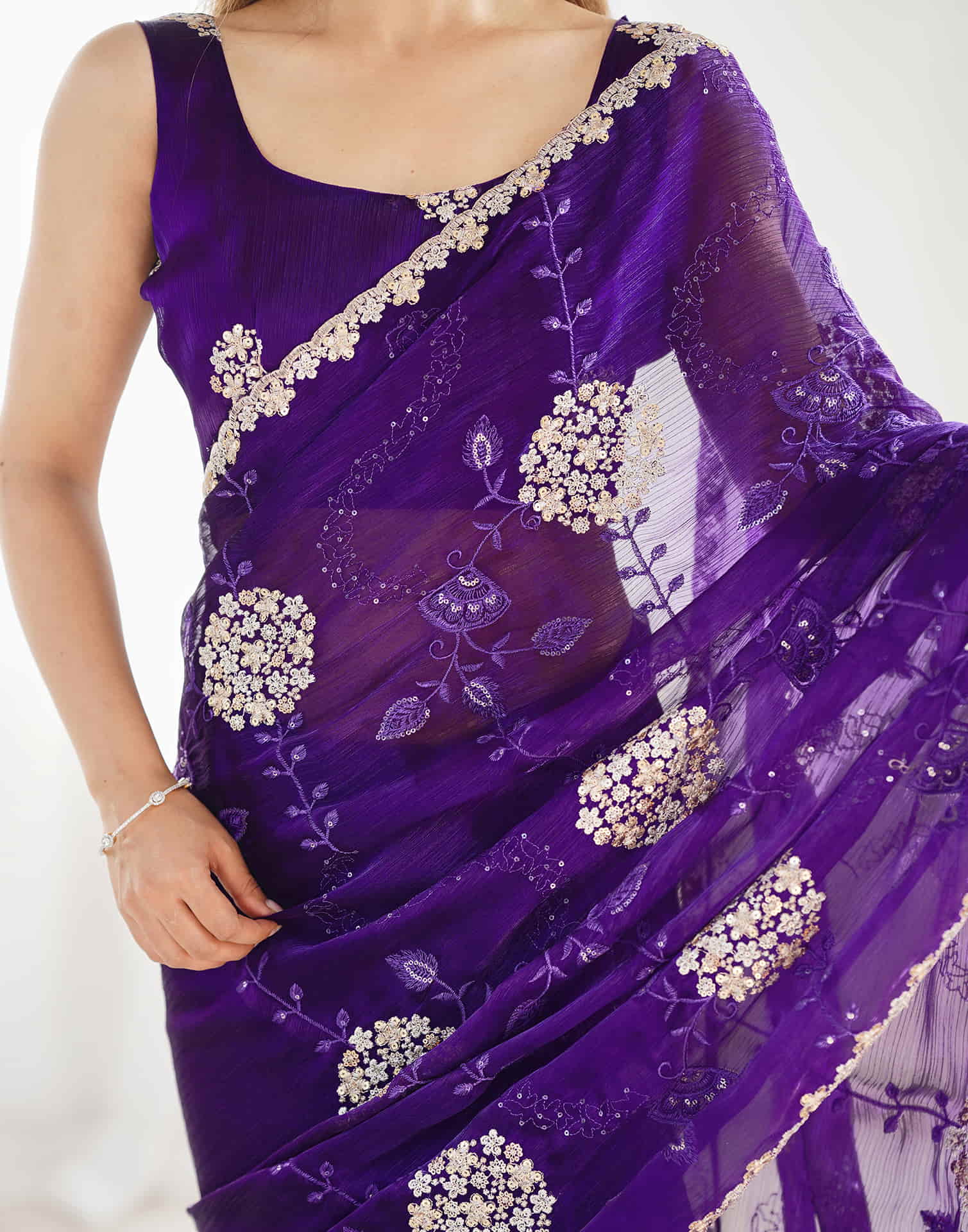 Purple Shimmer Embroidery Saree