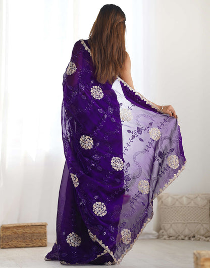 Purple Shimmer Embroidery Saree