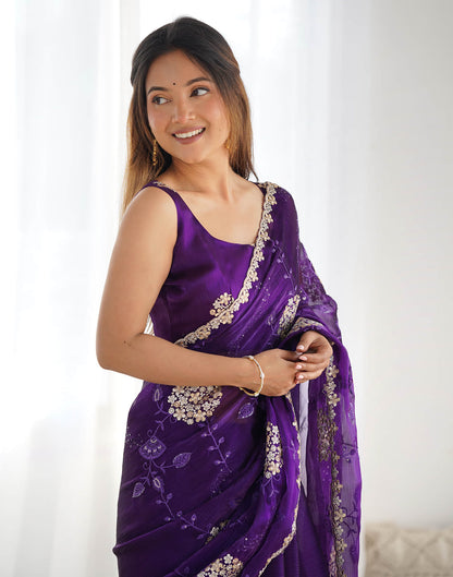 Purple Shimmer Embroidery Saree