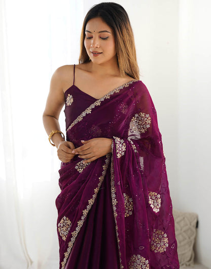 Wine Shimmer Embroidery Saree