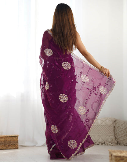 Wine Shimmer Embroidery Saree