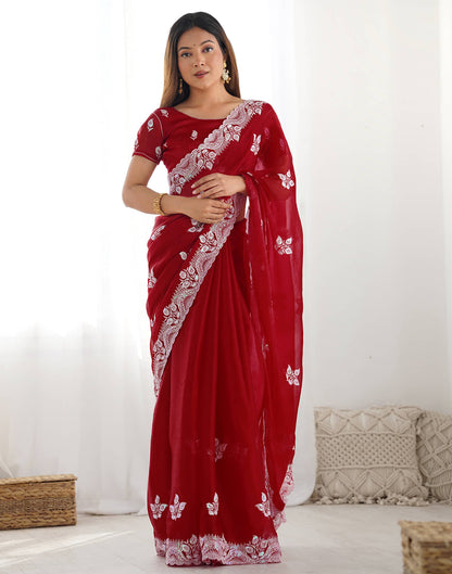 Dark Pink Shimmer Embroidery Sequence Saree