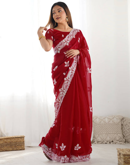 Dark Pink Shimmer Embroidery Sequence Saree