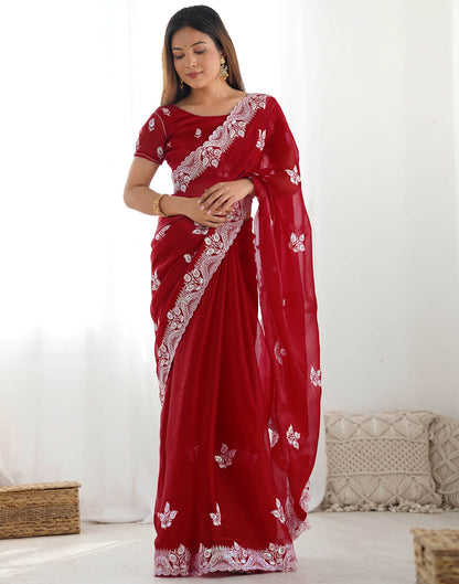 Dark Pink Shimmer Embroidery Sequence Saree