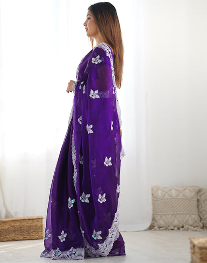 Purple Shimmer Embroidery Sequence Saree