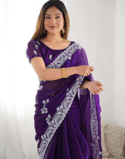 Purple Shimmer Embroidery Sequence Saree