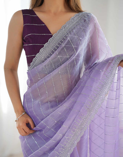 Lavender Shimmer Embroidery Sequence Saree