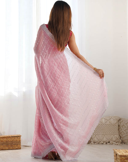 Pastel Pink Shimmer Embroidery Sequence Saree