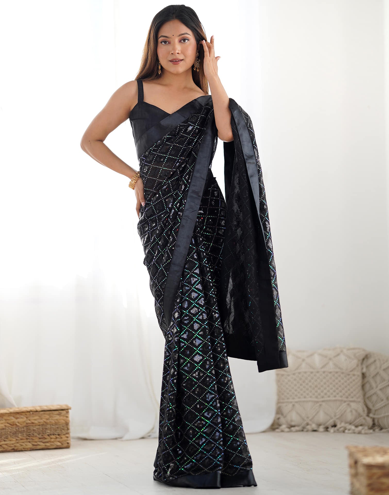 Black Georgette Sequence  Saree