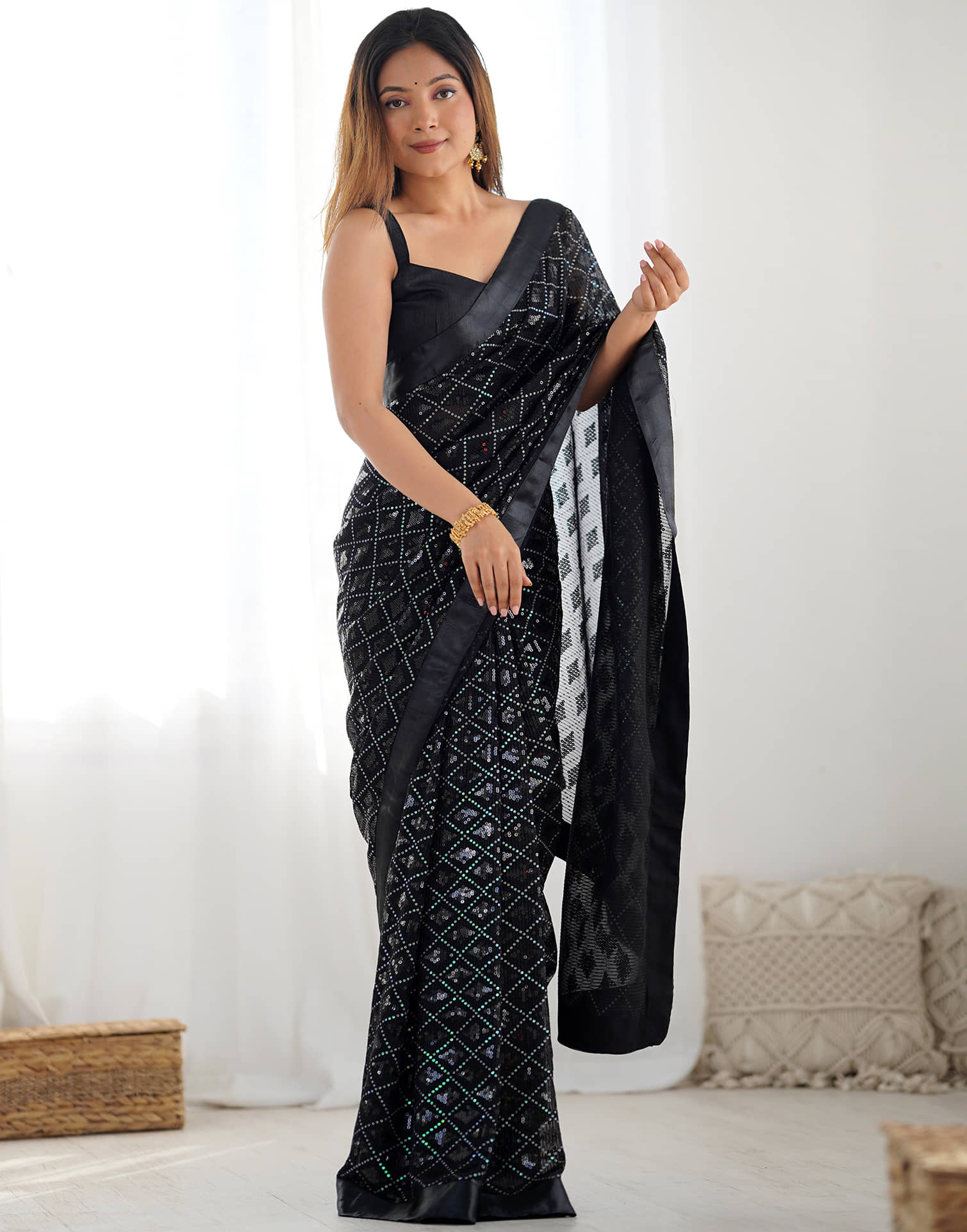 Black Georgette Sequence  Saree