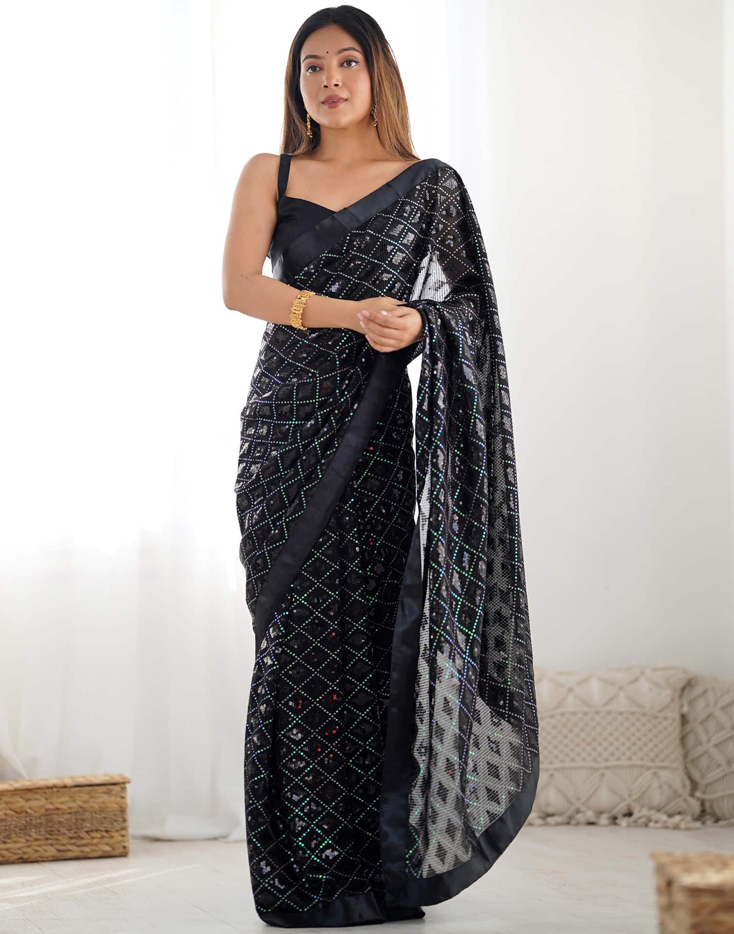 Black Georgette Sequence  Saree