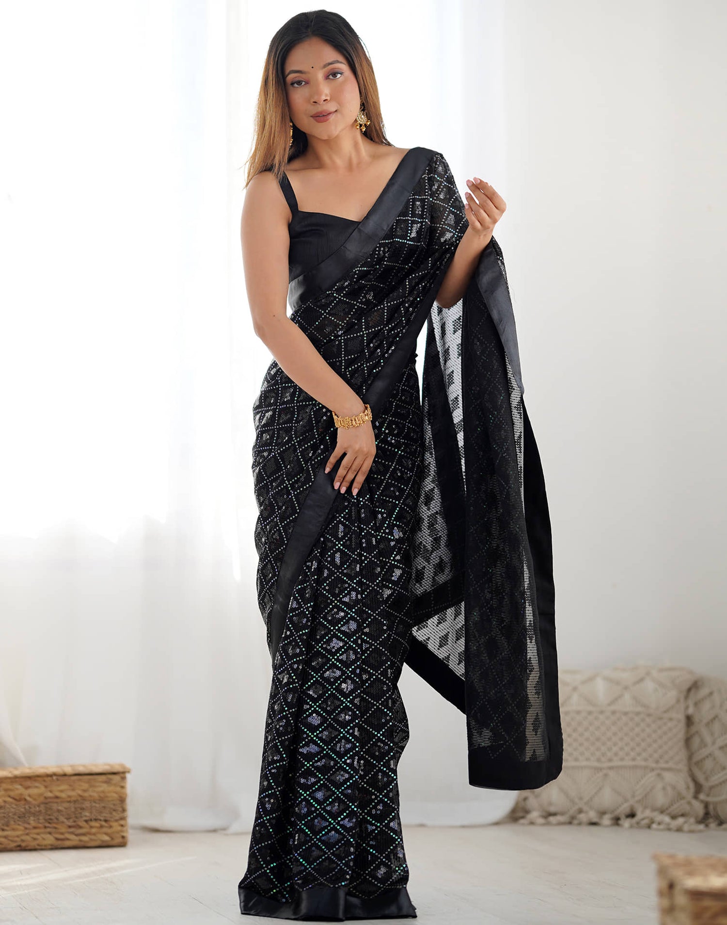 Black Georgette Sequence  Saree