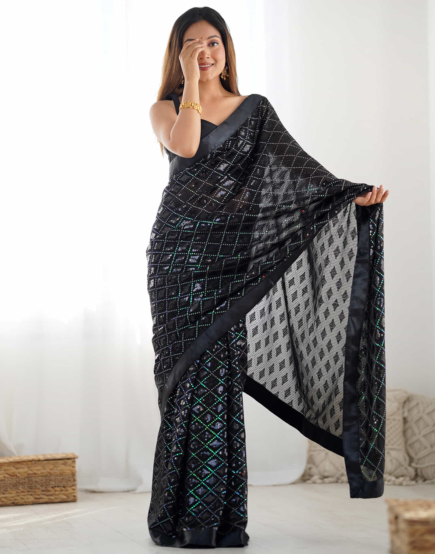 Black Georgette Sequence  Saree