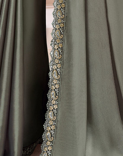 Dusty Green Satin Sequence Embellished Saree
