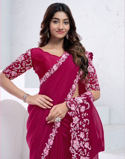 Rani Pink Silk Sequence Embellished Saree