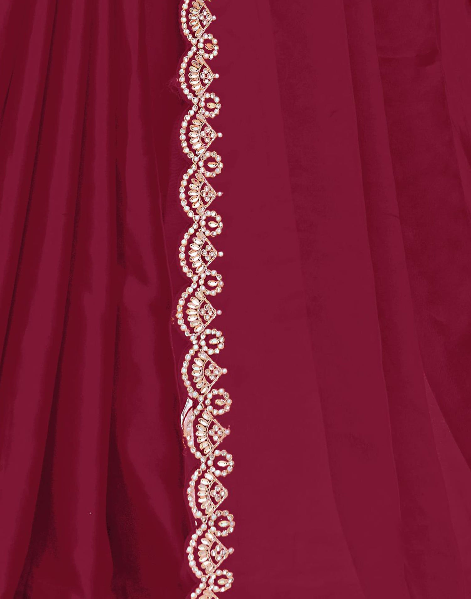 Dark Red Silk Sequence Embellished Saree