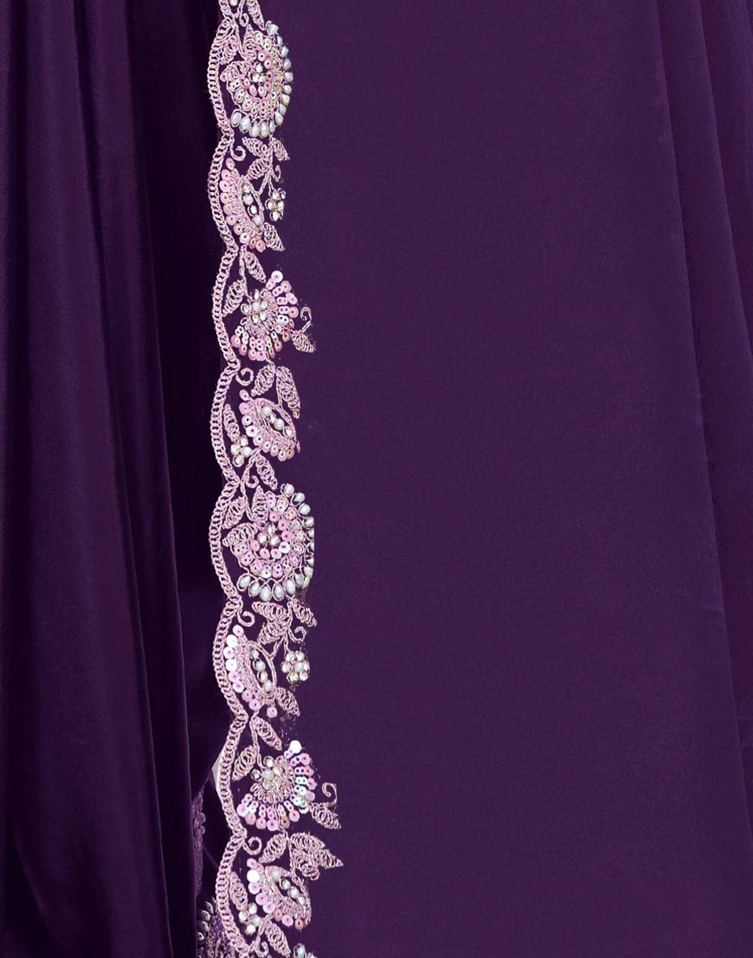 Purple Silk Pearl Work Embellished Saree