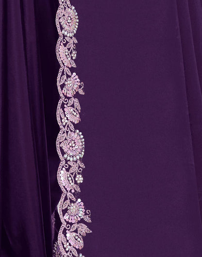Purple Silk Pearl Work Embellished Saree