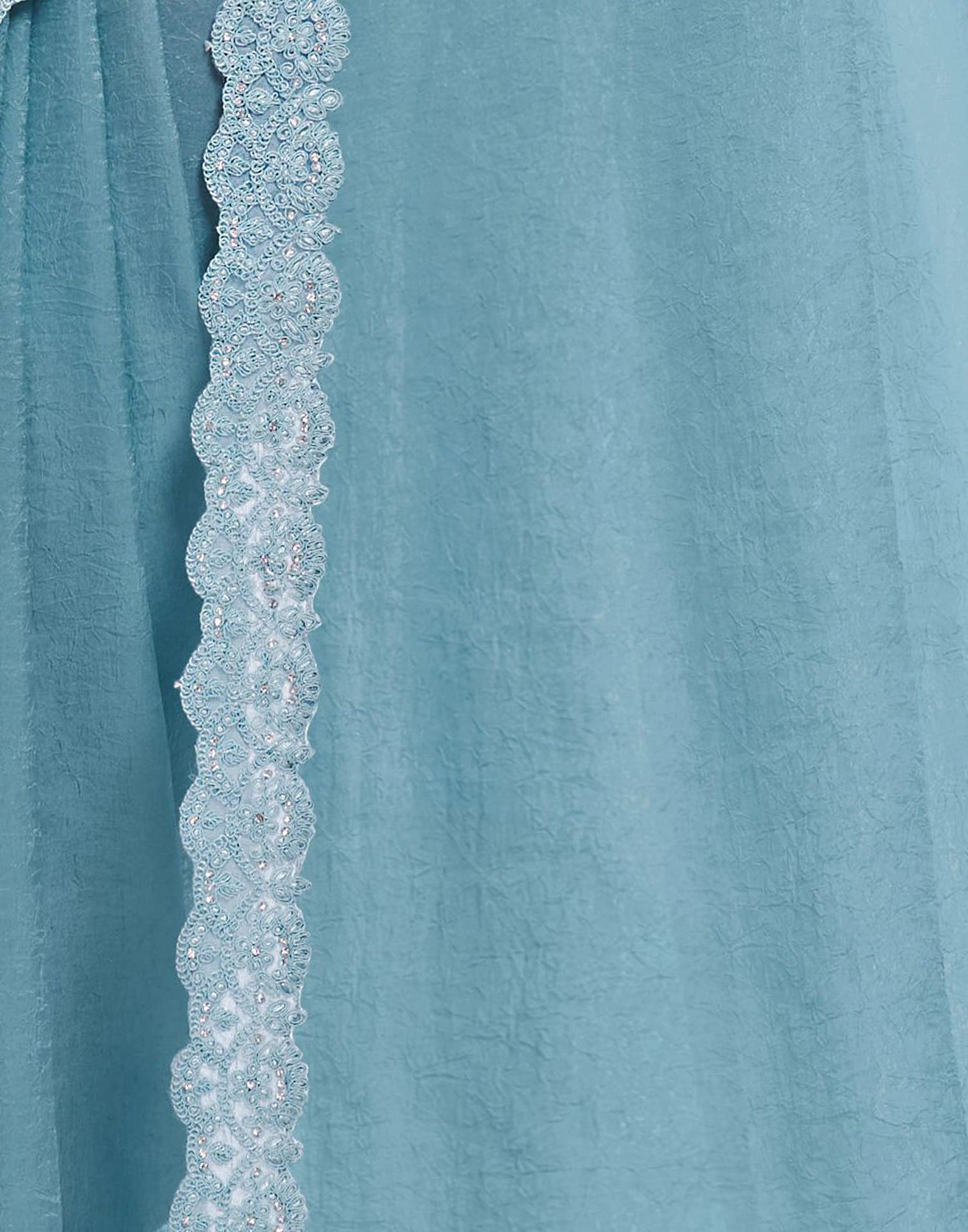 Aqua Blue Silk Embroidery Embellished Saree