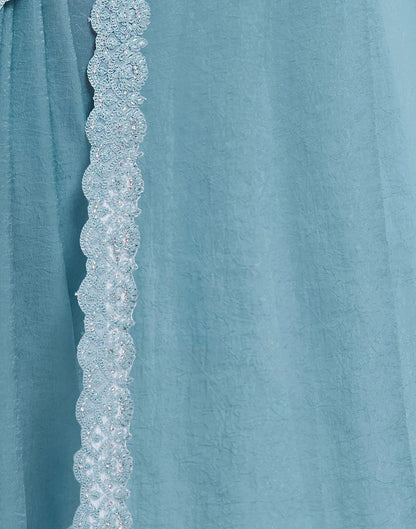 Aqua Blue Silk Embroidery Embellished Saree