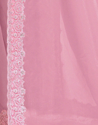 Light Rose Pink Silk Embroidery Embellished Saree