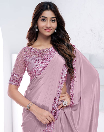 Mauve Silk Pearl Work Embellished Saree
