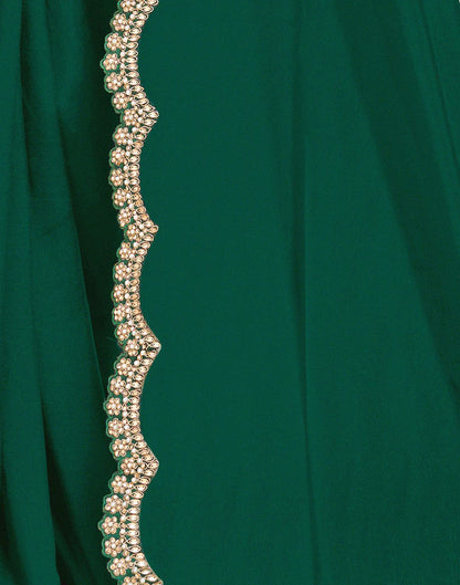Dark Green Silk Pearl Work Embellished Saree
