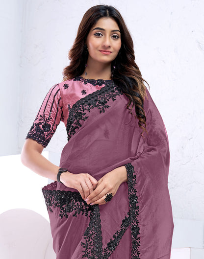 Dark Mauve Silk Sequence Embellished Saree