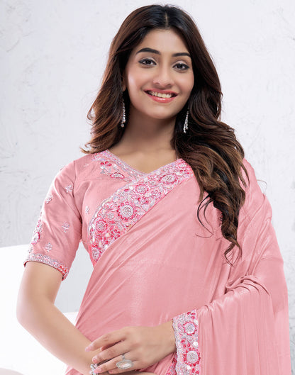 Light Peach Silk Sequence Embellished Saree