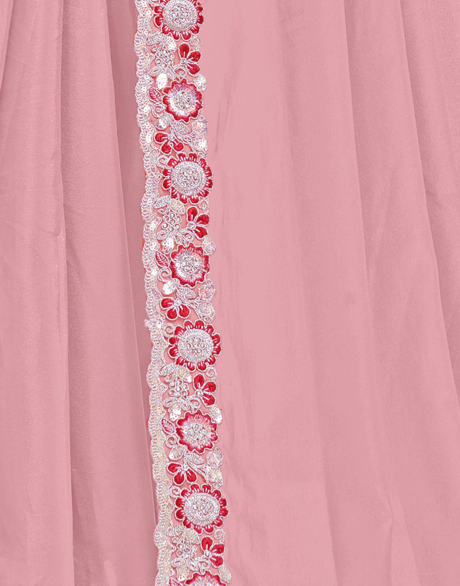 Light Peach Silk Sequence Embellished Saree