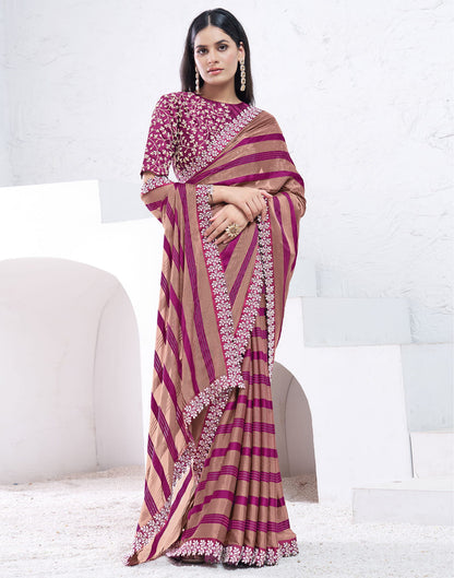 Brown Georgette Self Woven Embellished Saree