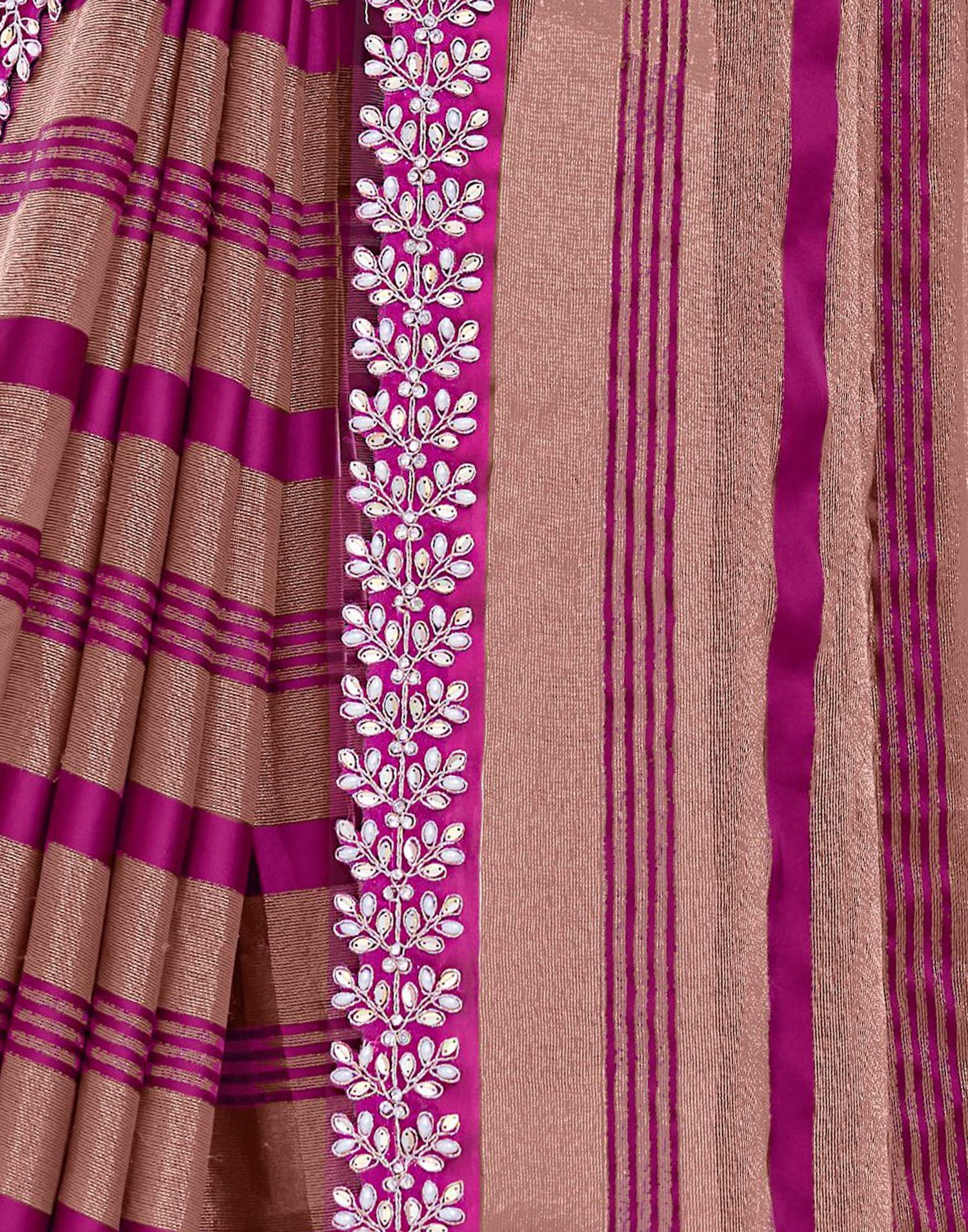 Brown Georgette Self Woven Embellished Saree