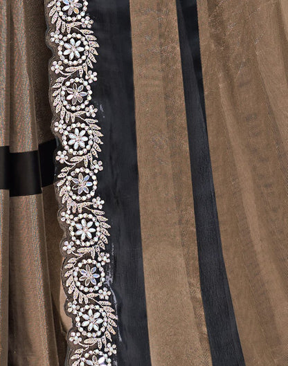 Dark Brown Georgette Self Woven Embellished Saree