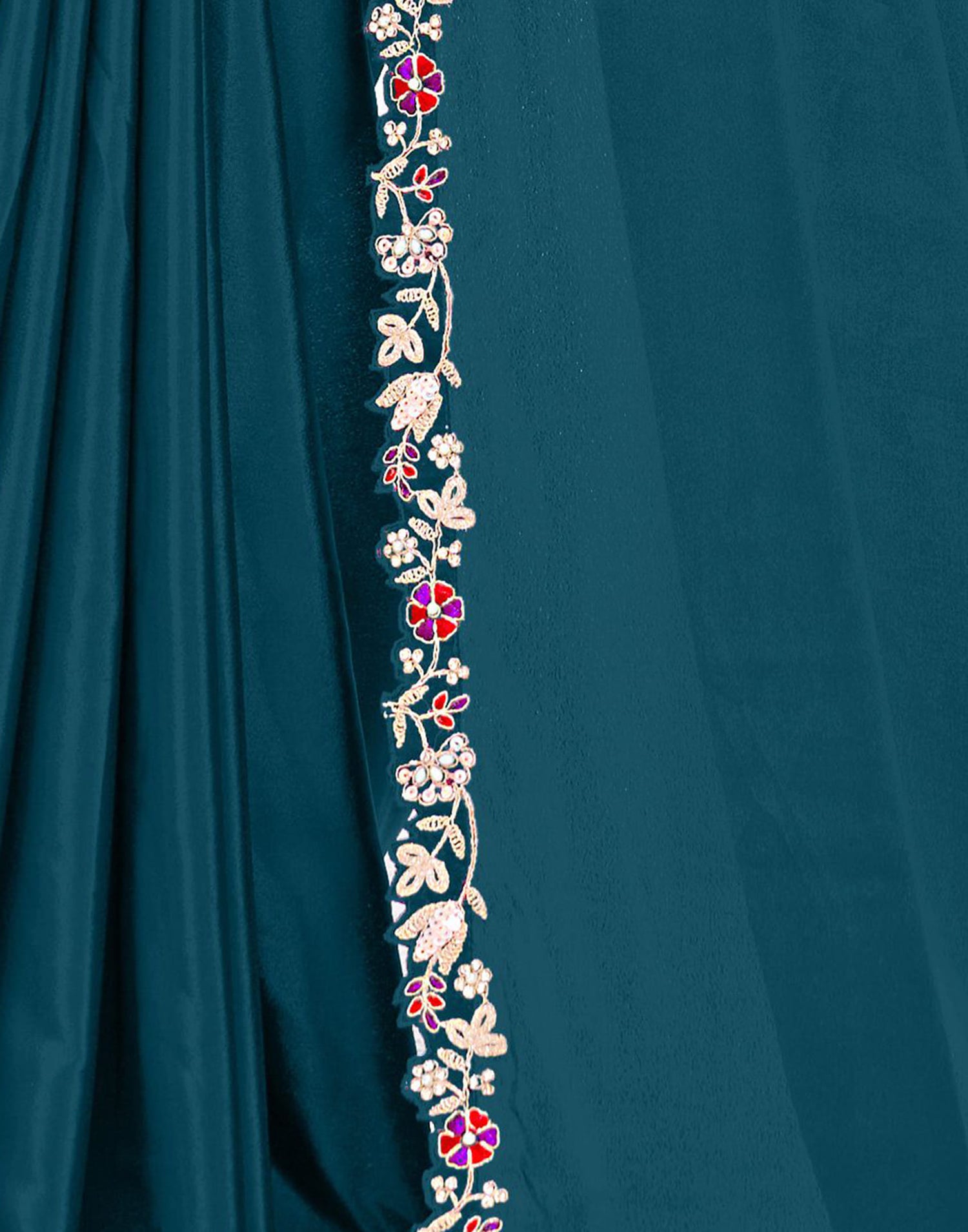 Rama Blue Silk Pearl Work Embellished Saree