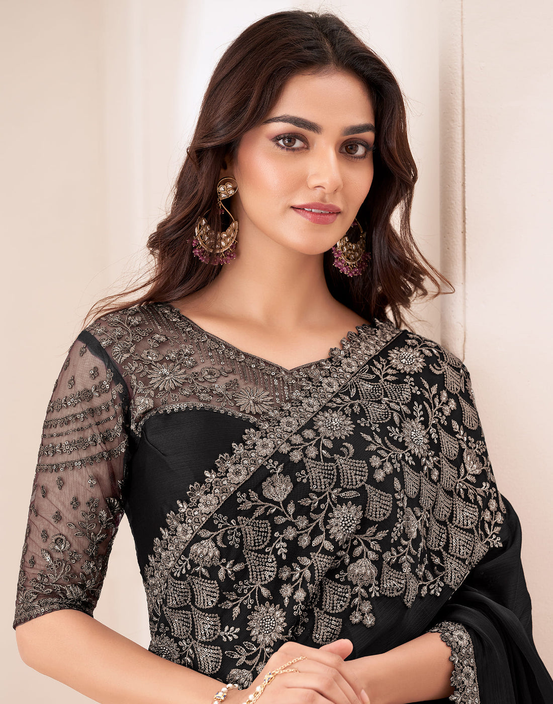 Black Silk Sequence Embellished Saree