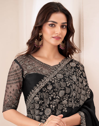 Black Silk Sequence Embellished Saree