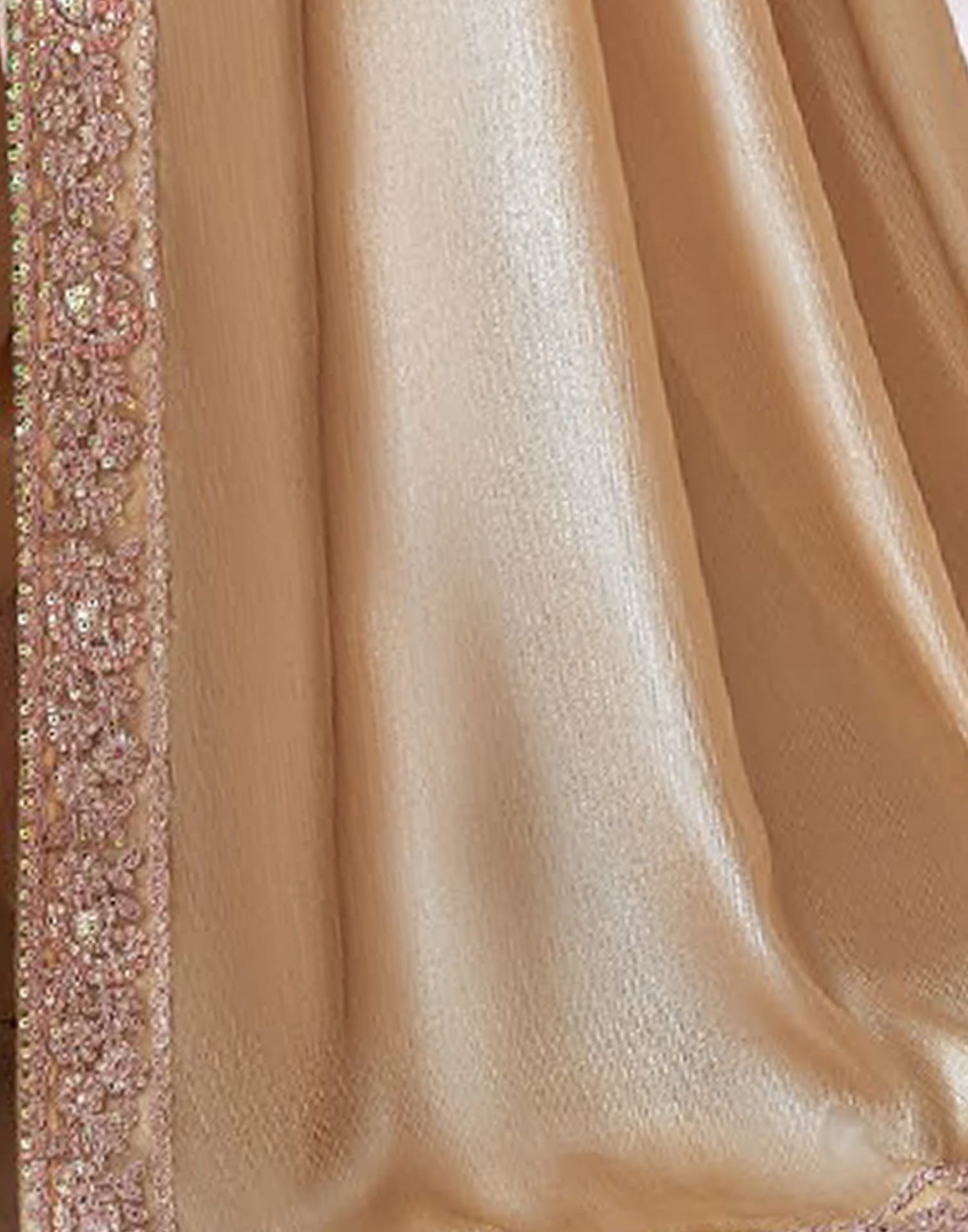 Light Beige Satin Sequence Embellished Saree