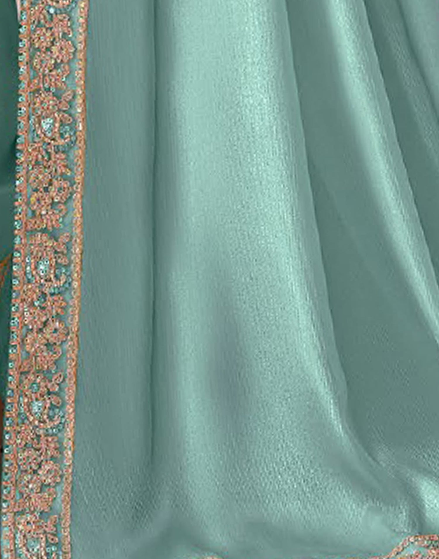 Turquoise Satin Sequence Embellished Saree