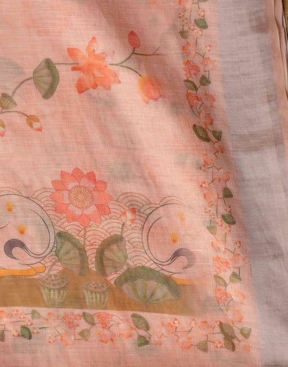 Rose Pink Cotton Printed Saree