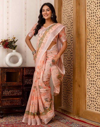 Rose Pink Cotton Printed Saree