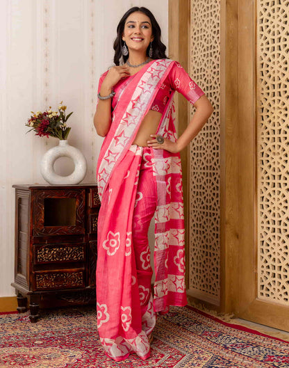 Punch Pink Cotton Printed Saree