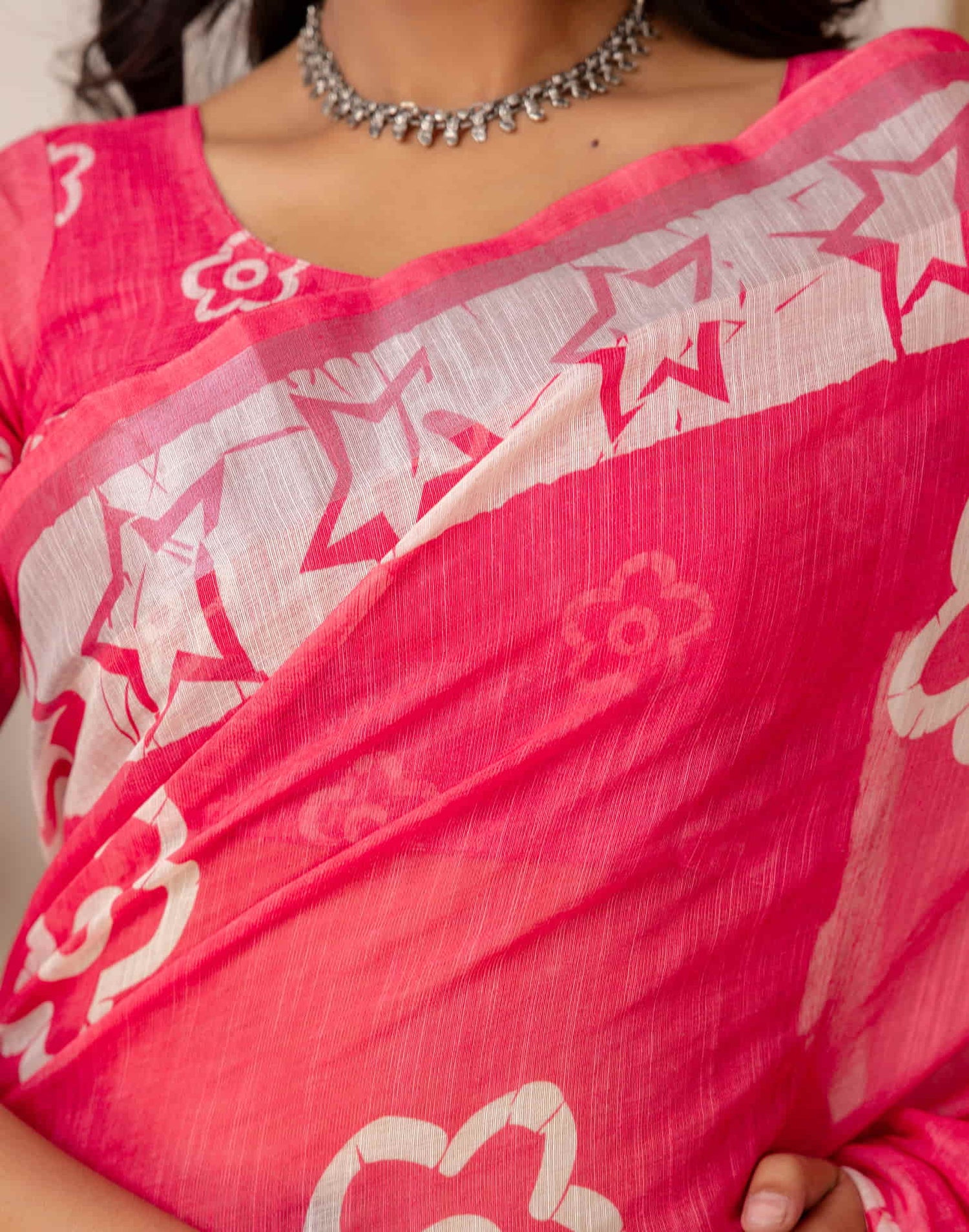 Punch Pink Cotton Printed Saree