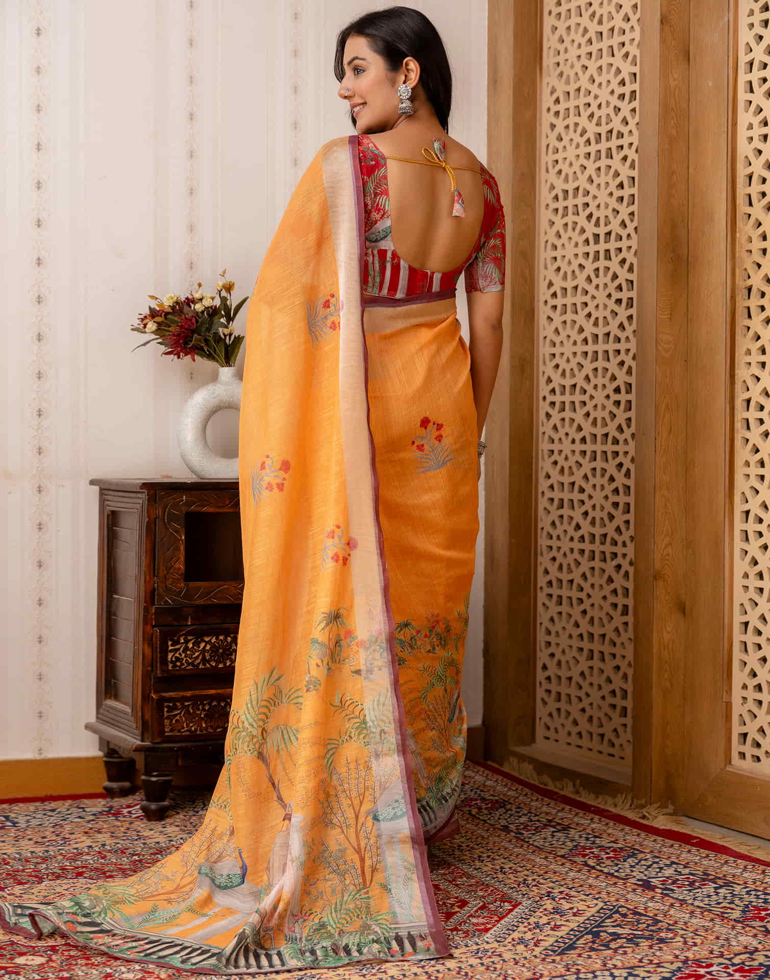 Yellow Cotton Printed Saree