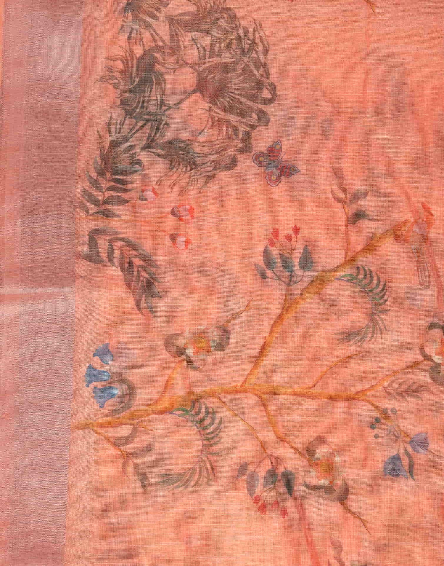 Peach Cotton Printed Saree