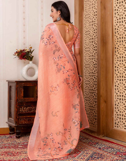 Peach Cotton Printed Saree