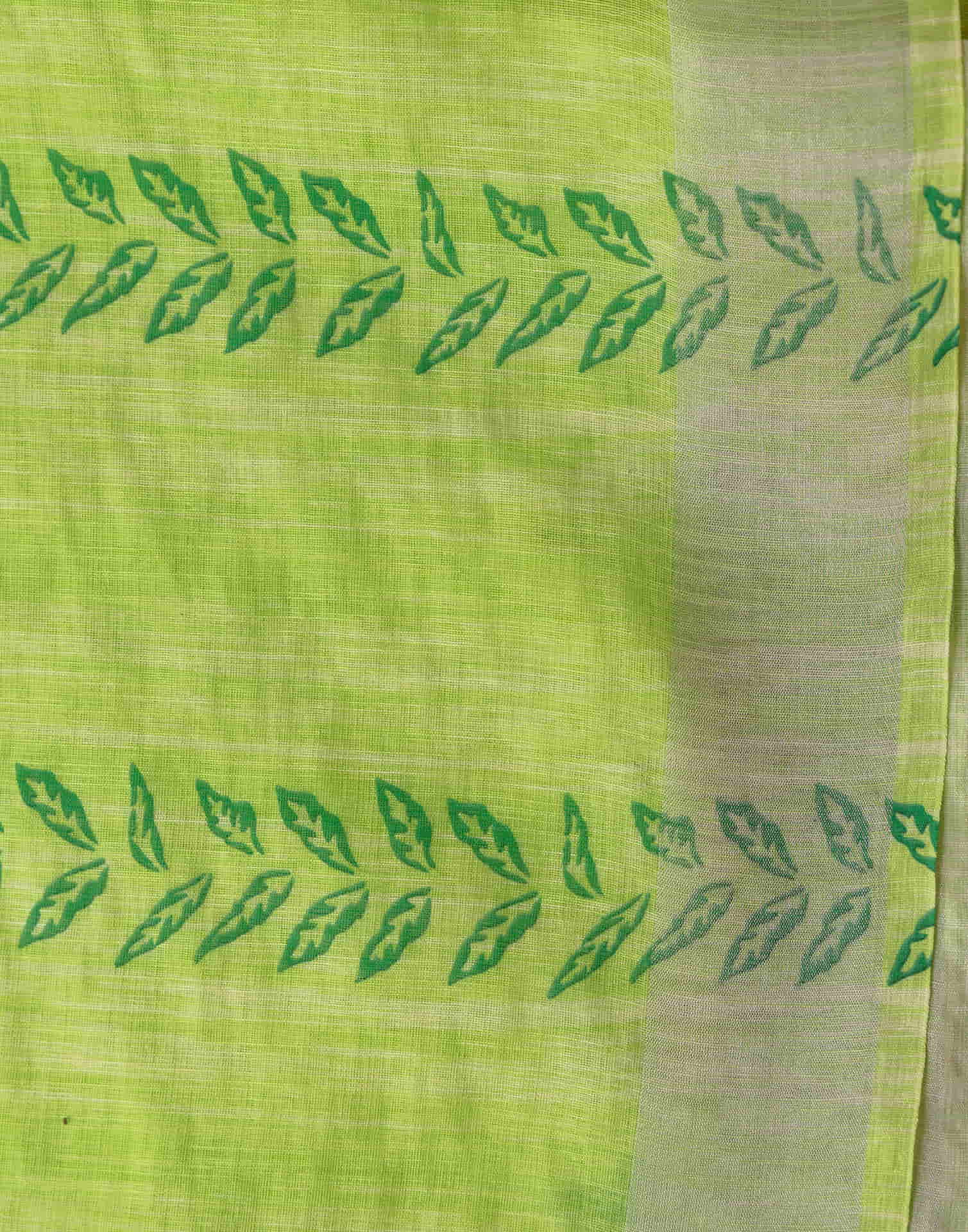 Bright Green Cotton Printed Saree