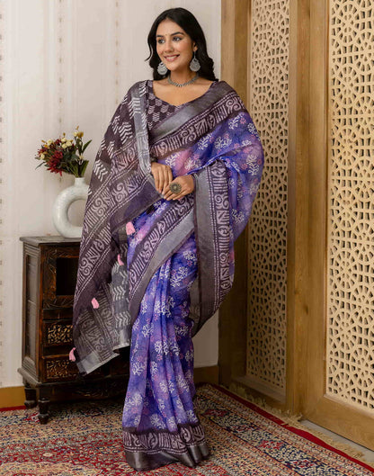 Blue Cotton Printed Saree